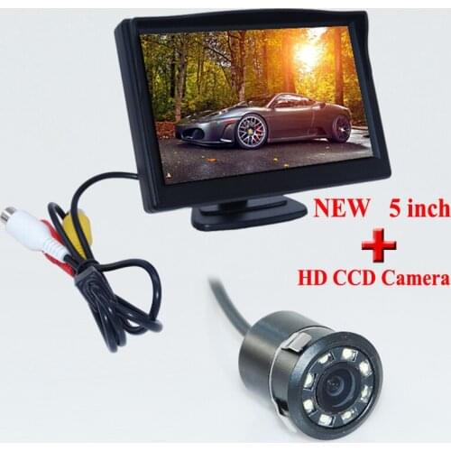 High quality 8 led ccd lens car rear view camera + plastic shell car monitor 5" display use for kinds of cars