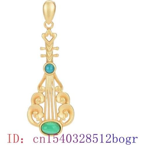 Green Jade Lute Pendant Amulet Zircon Jewelry 925 Silver Necklace Natural Crystal Chalcedony Gemstone Women Charm Fashion Gifts