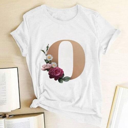 Flowers Golden Letter O Graphic Print T-shirt Women 2020 New Summer Fashion Tshirt Harajuku Aesthetic White Tops Female T Shirt