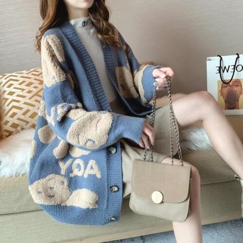 3XL Plus Size 2021 Winter Women Fashion Long Sleeve Letters Single Breasted Loose Sweater Casual Oversize Thicken Warm Cardigans