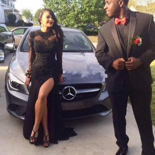 Robe De Soiree longue 2019 Sexy black Lace Appliques Mermaid Long Evening Dresses Elegant Prom Formal Dresses