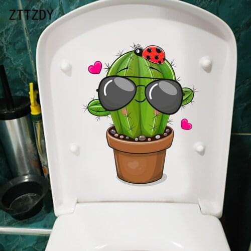 ZTTZDY 19.8×24.5CM Cool Sunglasses Cactus Funny Toilet WC Accessories Home Room Wall Stickers T6-0010
