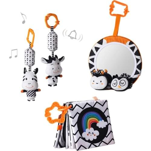 1Set High Contrast Shapes Set Baby Toys Black White Stroller Hanging Toy Pleasant Wind Bell Soothing Newborn Emotion Classic Toy