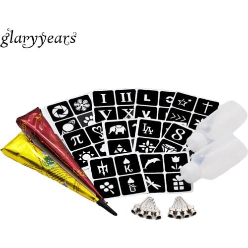 1 Set Henna Body Paint Tattoo Stencil for Women Men Makeup Tool Kit Black Brown Henna Paste Cone Plastic Bottle Tip Template Hot