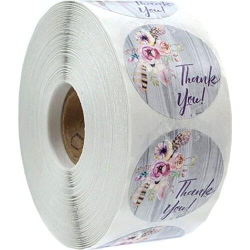 500pcs/roll Purple Floral Thank You Sticker For Wedding Seal Sticker Gift Envelope Decoration Stationery Stickers