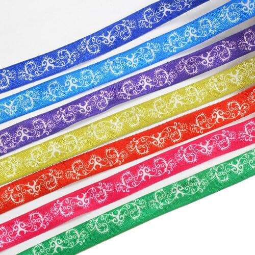 5yds,5/8" flowers Fold Over Elastic Stretch Foldover FOE Elastics for Hair Ties Headbands DIY handmade Accessories,E-20421-602
