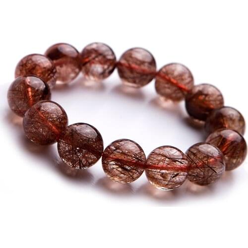 15mm Genuine Natural Copper Hair Rutilated Quartz Big Beads Fashion Lady Jewelry Bracelets