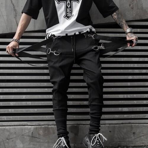 2021 New Autumn Side Pockets Mens Hip Hop Harem Pants Jogger Trousers Ribbons Male Sweatpants Streetwear Pencil Pants