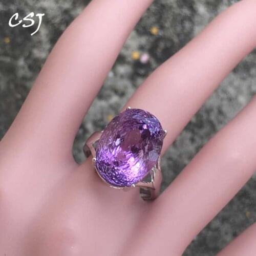 CSJ 100% Natural Amethyst Rings Sterling 925 Silver Oval Nest Cut 13*17mm Fine Jewelry Women Femme Wedding Engagement Party Gift