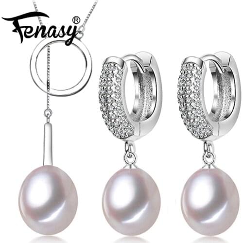 FENASY 925 Sterling Silver Jewelry Sets Natural Pearl Drop Earrings Custom Luxury Pendant Necklaces For Women Choker Necklace