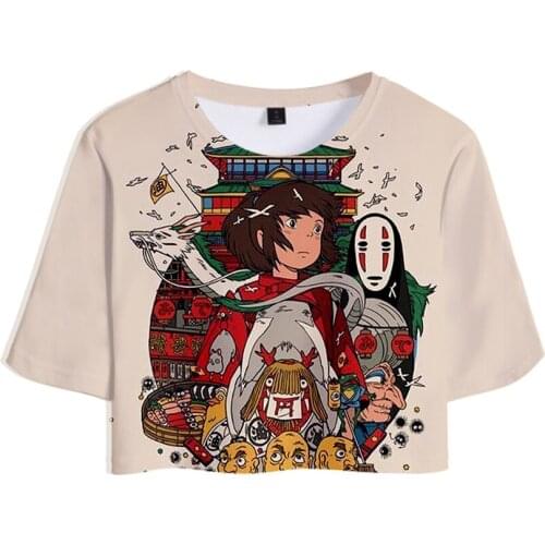 Miyazaki hayao spirited away anime movie ogino chihiro 3d tops cultures girl t shirt short woman sexy sale Short Sleeve clothes