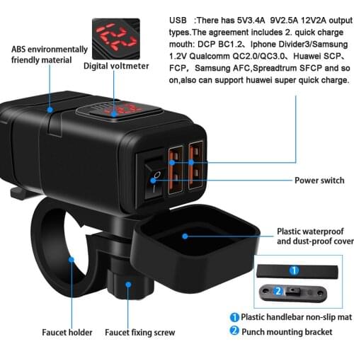 Hot sale Motorcycle Quick Charger 12V SAE to USB Adapter with Voltmeter On Off Switch Drop Shipping