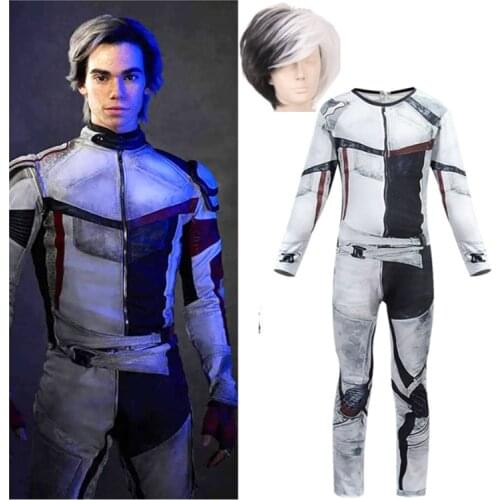 Boy Descendants 3 Carlos Jumpsuit Wig Cosplay Costume 3D Printed Zentai Suit Child Birthday Party Halloween Costumes For Kids