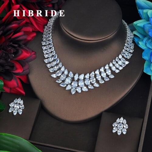 HIBRIDE Brilliant Clear Cubic Zironia Bridal Jewelry Sets For Women Set Dress Accessories Dubai Jewelry Necklace Set N-584