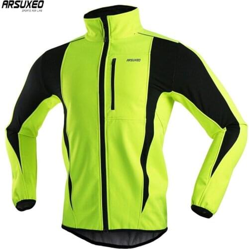 ARSUXEO Mens Winter Cycling Jacket Fleece Bike Jersey Windproof Waterproof Soft shell Coat MTB Bicycle Clothing Reflective