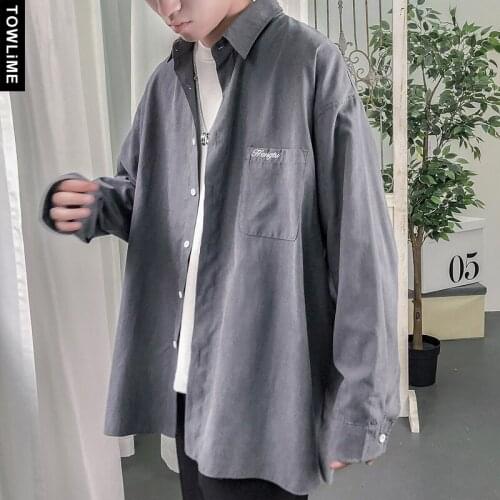 Men Solid Shirts Long Sleeve 2021 Man Korean Fashions Letter Embroidery Shirt Male Streetwear Spring And Autumn Women Shirts