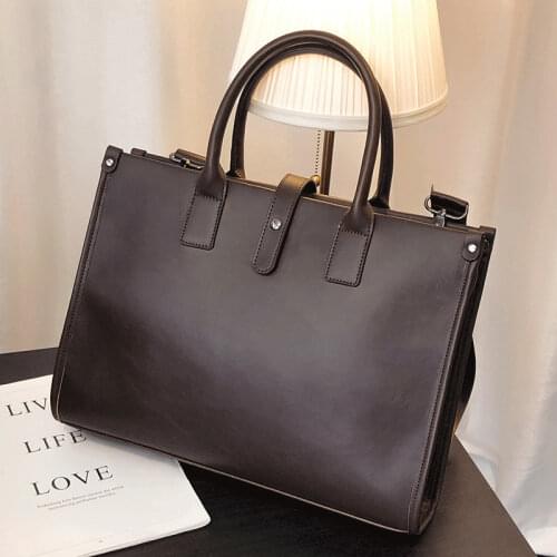 Mens Leather Briefcase Casual Handbag Business Leather Bag Male Shoulder Crossbody Bags For 14" Notebook Computer Handbags Man