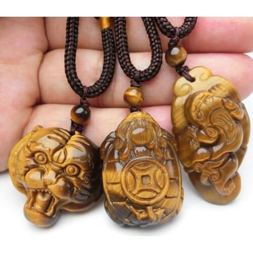 Natural Tiger eye stone Pendant Gold Tiger Head Pendants Necklace For Women Men pendants Jade Jewelry