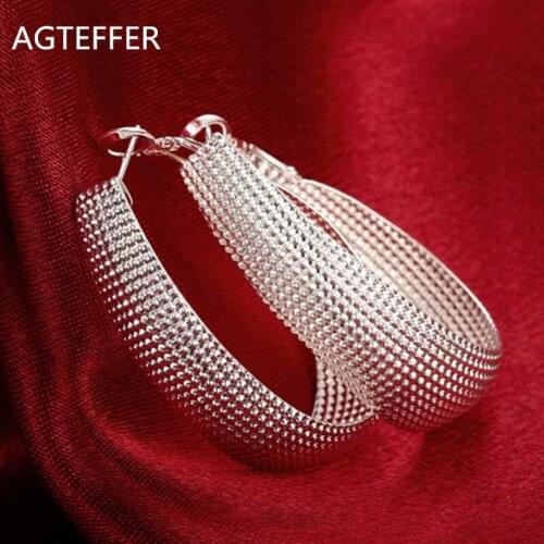 New AGTEFFER 40mm 925 Sterling Silver U Hoop Earrings For Women Fashion Wedding Earrings Jewelry Anniversary Gift