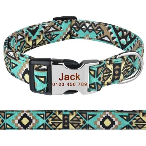 AiruiDog Personalized Dog Collar Polyester Floral Custom Engraved Name ID Male Female Pet