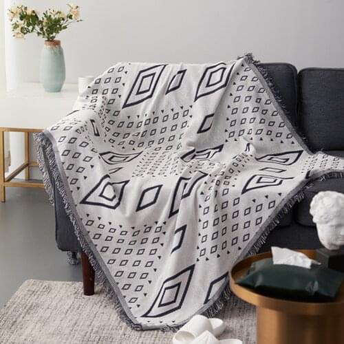 Blankets Bohemian Geometric Pattern Thread Blanket Sofa/Bed/Plane Decorative Throws Knit Blanket with Tassel