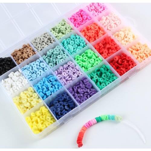 4800Pcs 24 Colors 6mm Flat Round Polymer Clay Discs Loose Spacer Beads for DIY Jewelry Making Craft Bohemian Bracelet