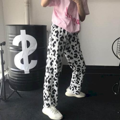 Casual pants 2021 spring summer Kawaii cow elastic waist straight leg trousers black and white cow pajamas women soft comfortabl