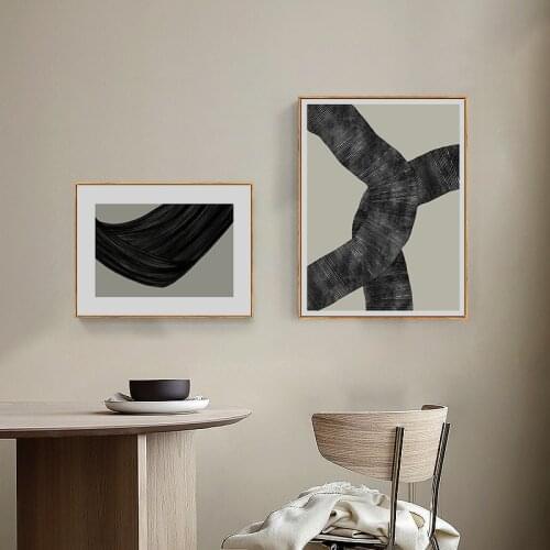 Simple Nordic modern abstract geometric lines black and white porch sitting room mural poster print canvas decorative picture