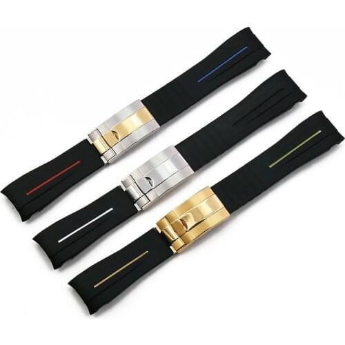 Mens rubber strap 20mm21mm folding buckle watch accessories for Rolex GMT ghost king Ancon waterproof silicone strap women band