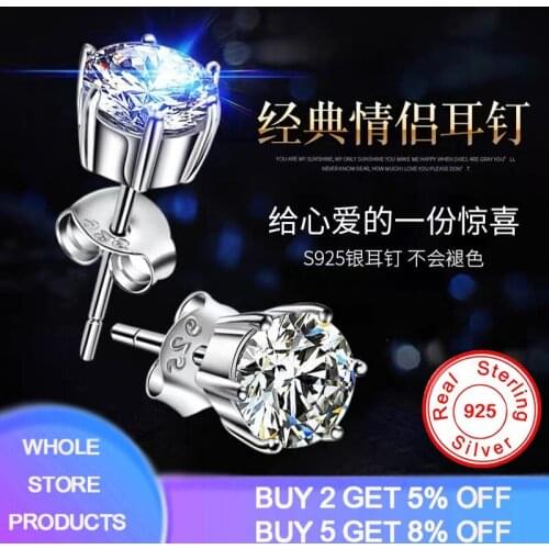 With Certificate Minimalist Real 100% 925 Solid Silver Zircon Stud Earrings for Women Student Teen Jewelry No Fade Allergy Free