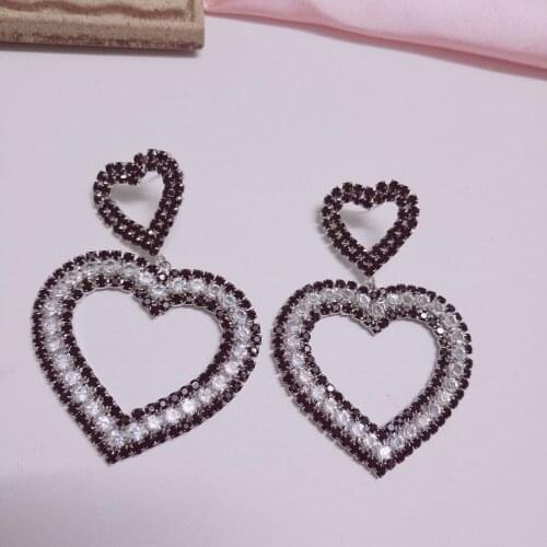 Rongho brand Double Big Crystal Heart stud earrings for women Hiphop earring pendant Bridal Brincos Femme wedding jewelry