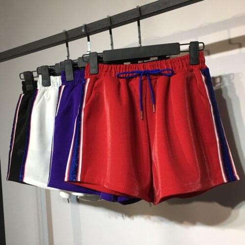 New Summer Side Stripe Panelle Shorts Women Casual Light Shiny Wide Leg Short Elastic Waist Loose Sporting Shorts Female Mw285