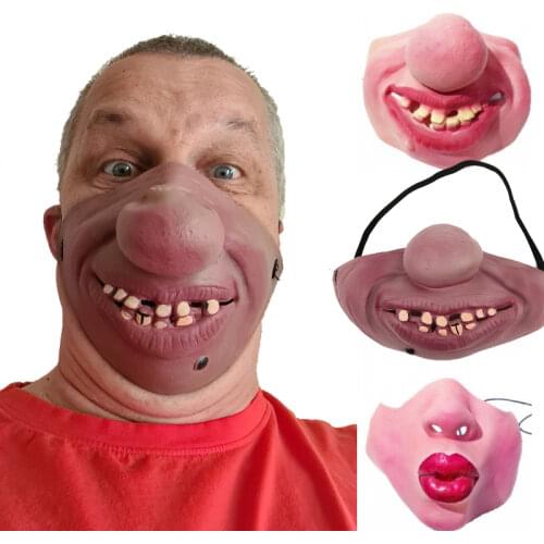 Weird and Disgusting Face Masks Adult Clown Latex Mask Joy Cosplay Props Humorous Elastic Band Half Face Halloween Party Masks