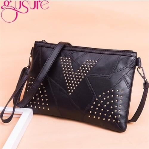 Gusure Shoulder Messenger Bag For Women Small Envelope Style Crossbody Bags Lady Purse Pack High Quality PU Leather Bag Black