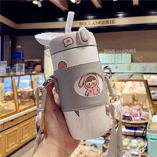 Hot Water Thermos Water Bottle Portable Sport Bottles with Straw Camping Cycling Travel Plastic Juice Drinkware Girl Child