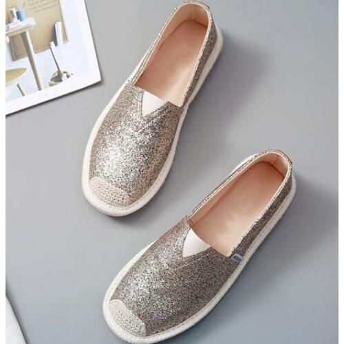 Women Flat Shoes Casual Loafers Round Toe Bling Canvas Female Black White Flats Shallow Single Shoes For Gilrs Footwear