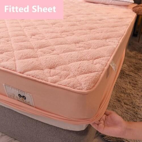 Thicken Warm Artificial Berber Fleece Fitted Bedspread Bedcover Fitted Sheets With Elastic Band Solid Color King Queen Size