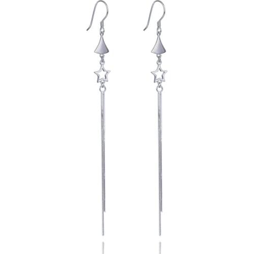 YJAR001970 New Fashion S925 Pure Silver Dangle Earrings Women Accessories Jewelry Small Stars Long Fringed Simple Eardrop