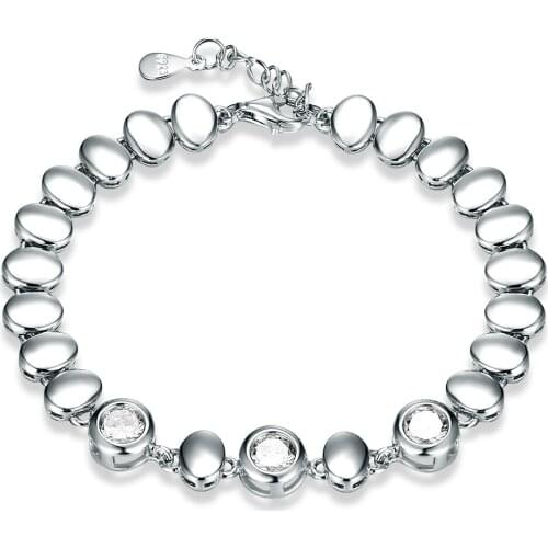 ZEMIOR Minimalist Oval Bangle Bracelets For Women 925 Sterling Silver Clear Round 5A Cubic Zirconia Charm Bracelet Jewelry