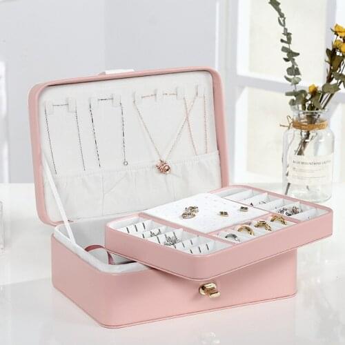 Korean Style Earrings Plate Jewelry Box Protable Leather Earrings Ring Multi-function Jewelry Storage Box Fresh And Simple Girl