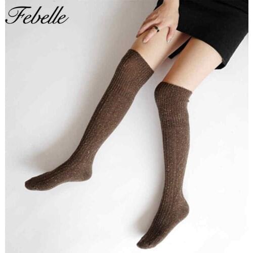 Febelle Womens Socks Sexy Warm Thigh High Over The Knee Socks Long Cotton Thick Stockings For Girls Ladies 6 Colors #228683