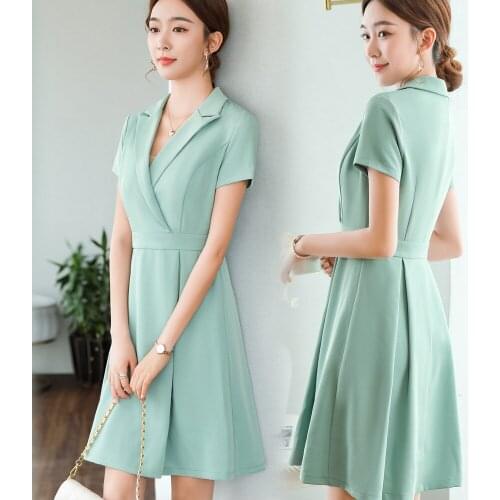 2021 summer fashion suit collar dress female star temperament large size fruit green dress, slim waist, age reduction