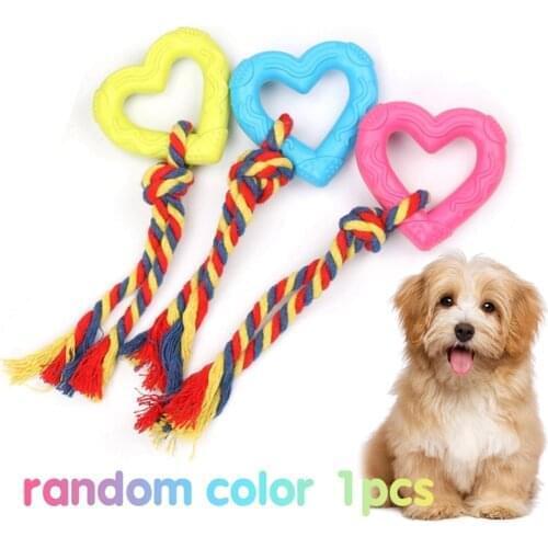1PC Dog Chew Toy Bite Resistant Puppy Teeth Cleaning Toy Heart Shape Rubber Pet Toy Dog Rope Toy Dog Accessory Random Color