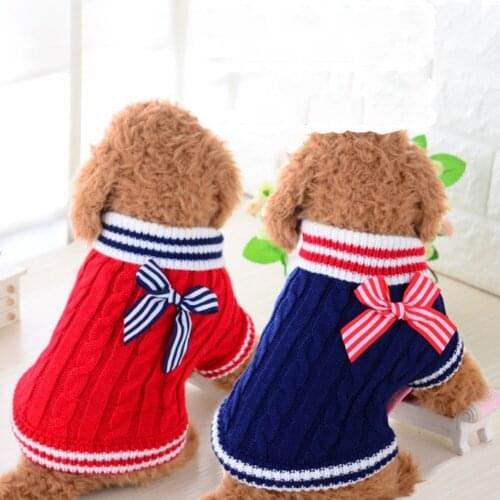 A Dog Clothes Warm Puppy Navy Style Bowtie Sweaters Pet Jacket Coat Winter Dog Sweater Clothing For Small Dogs Chihuahua