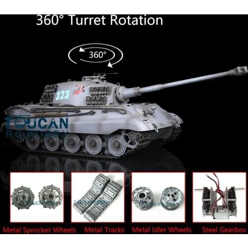 1/16 Heng Long Gray 7.0 Upgraded German King Tiger RC Tank 3888A W/ 360° Turret TH17539-SMT4