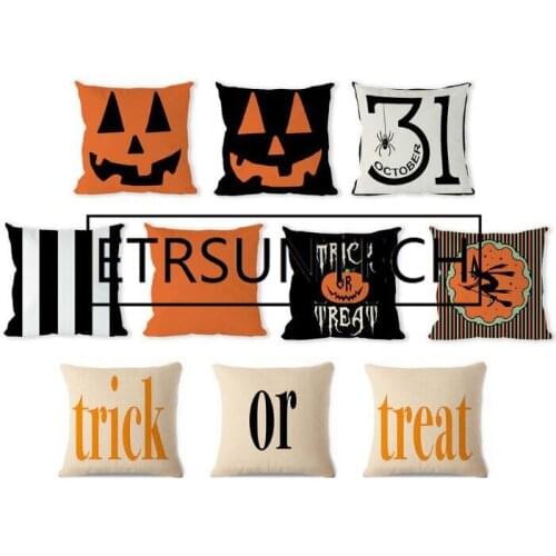 100pcs Halloween Pumpkin Pillow Case Pillowcase Letter Pillow Cover Home Sofa Car Bedroom Decorative Without Core