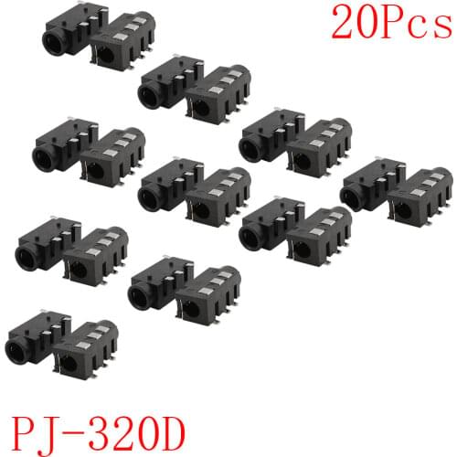 20Pcs Black PJ-320D 3.5 mm 4 Pin Female Socket Jack 3.5mm Audio Jack SMD PJ320D Headphone Audio Interface Connector