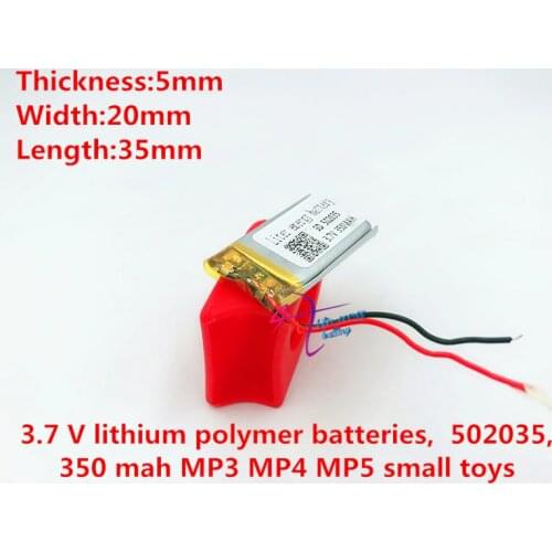 3.7V lithium polymer battery 502035 052035 3.7V 350MAH small toys MP3 MP4 MP5 recorder battery