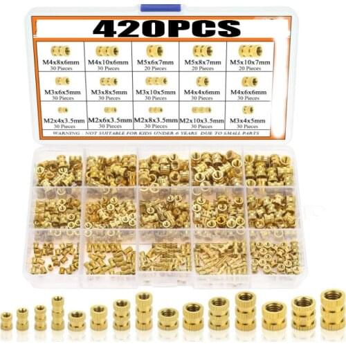 420 PCS M2 M3 M4 M5 Female Thread Knurled Nuts Brass Threaded Insert Embedment Nuts Assortment Kit