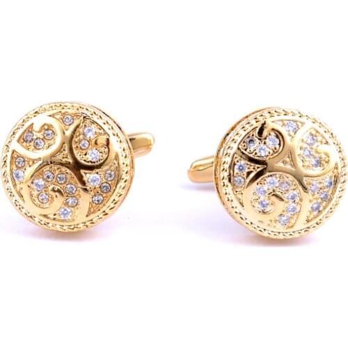 5pairs/lot Gold Round Zircon Cufflinks Romantic Hollow Design Cuff Links Shirt Cuff Button Mens Wedding/Business Jewelry Gift